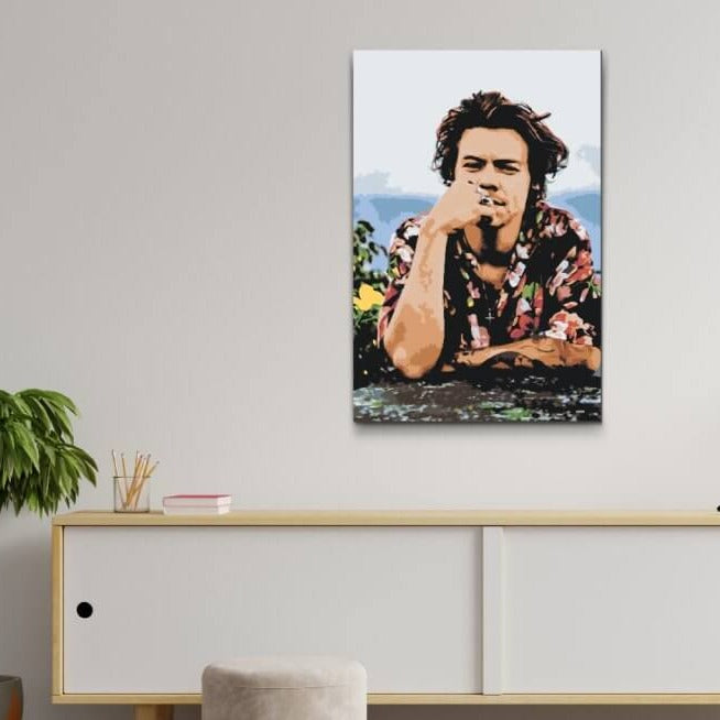 Underbar Harry Styles i färgstarkt motiv – paint by numbers tavla