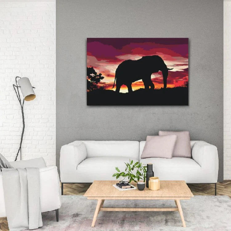 Elefant i savannens kvällsljus – paint by numbers motiv att skapa själv