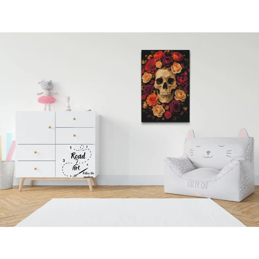 Skalle omgiven av blommor – paint by numbers motiv