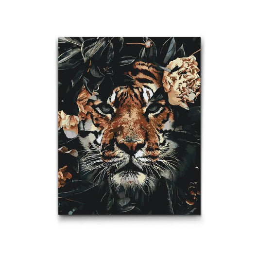 måla efter nummer tiger bland blommor