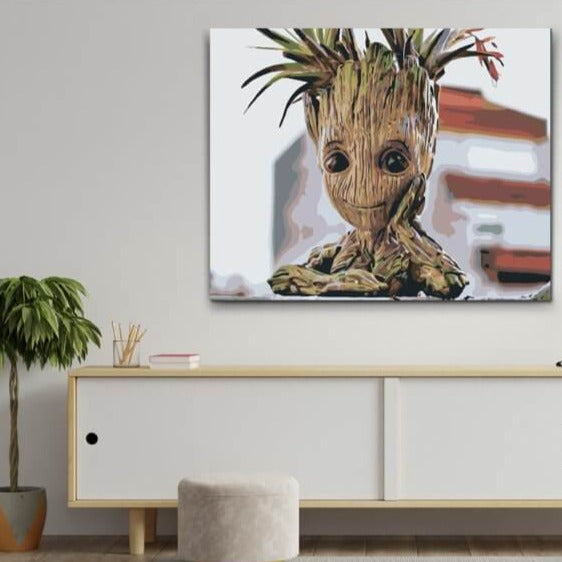 Söt tecknad Groot i måla-efter-nummer-format