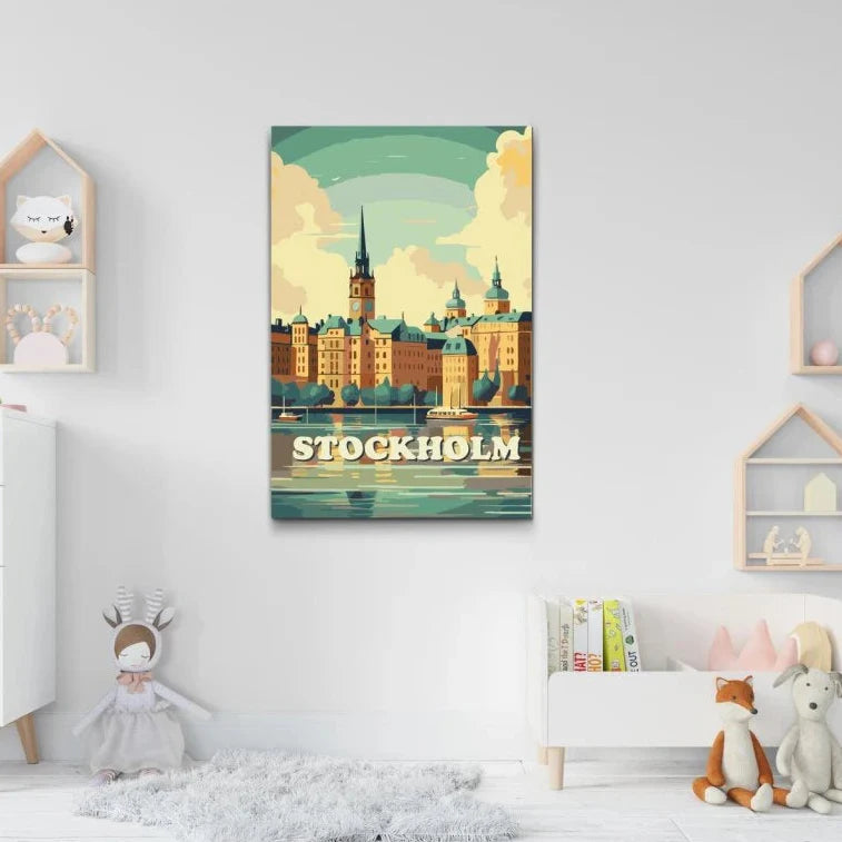 Måla efter nummer – Stockholm stadssiluett som tavla att måla själv