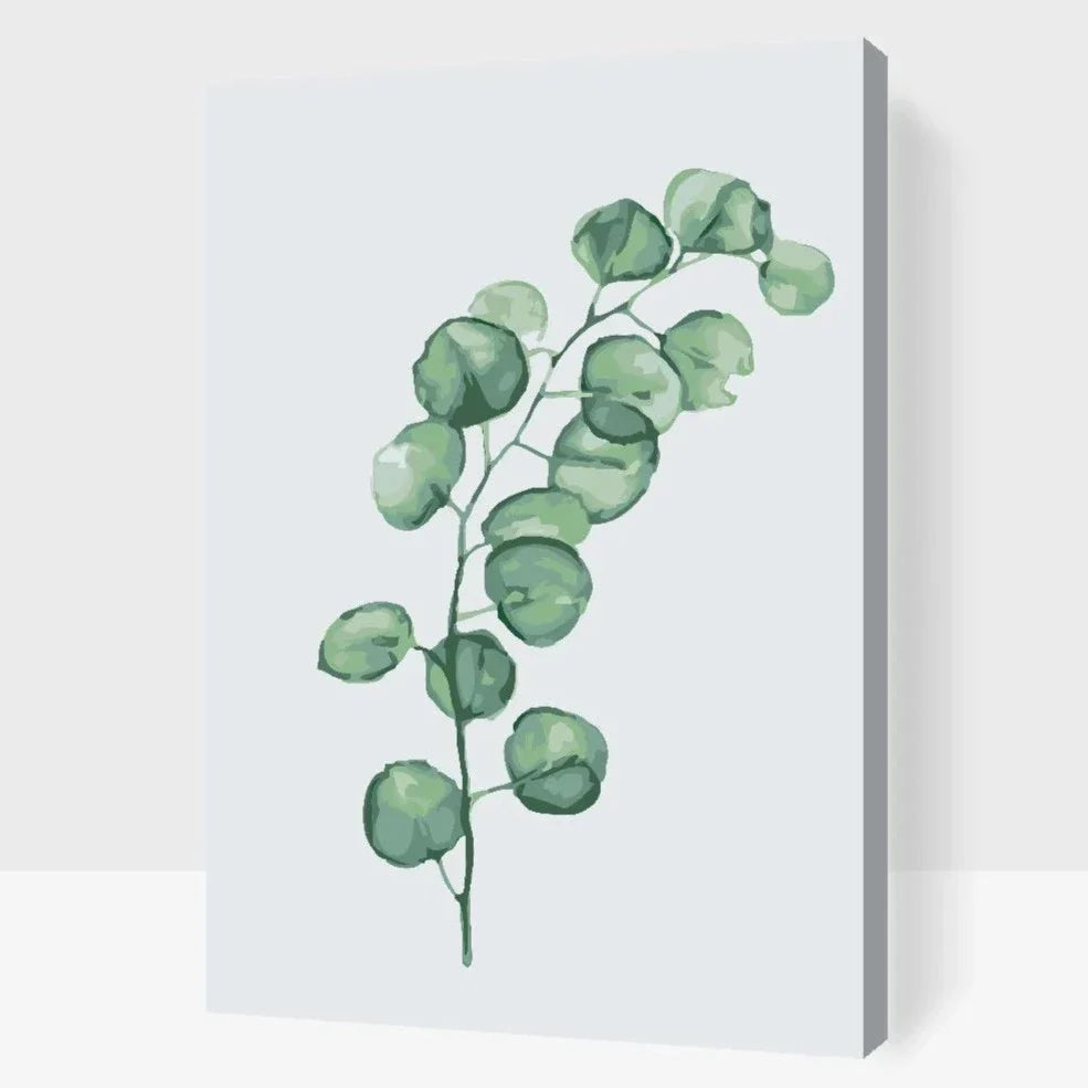 Måla efter nummer med eukalyptusmotiv – kit med duk och akrylfärg
