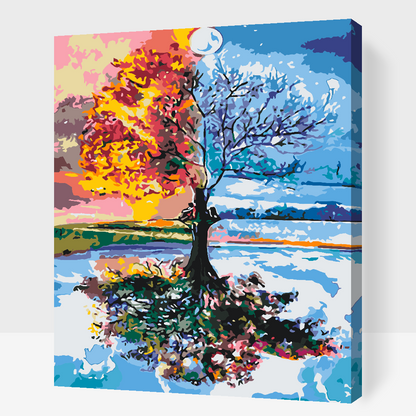 Måla Efter Nummer – Fyra Årstider Tavla att Måla Själv