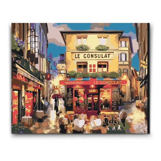 Café i Paris Montmartre – måla efter nummer motiv