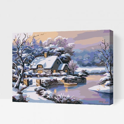 Paint By Numbers i Sverige - stuga täckt av snö - SNOWY COTTAGE