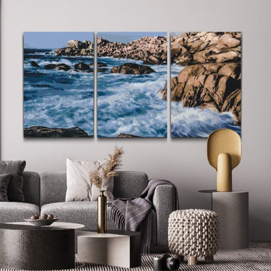 3-i-1 målning med klippor och hav – måla efter nummer tavla"