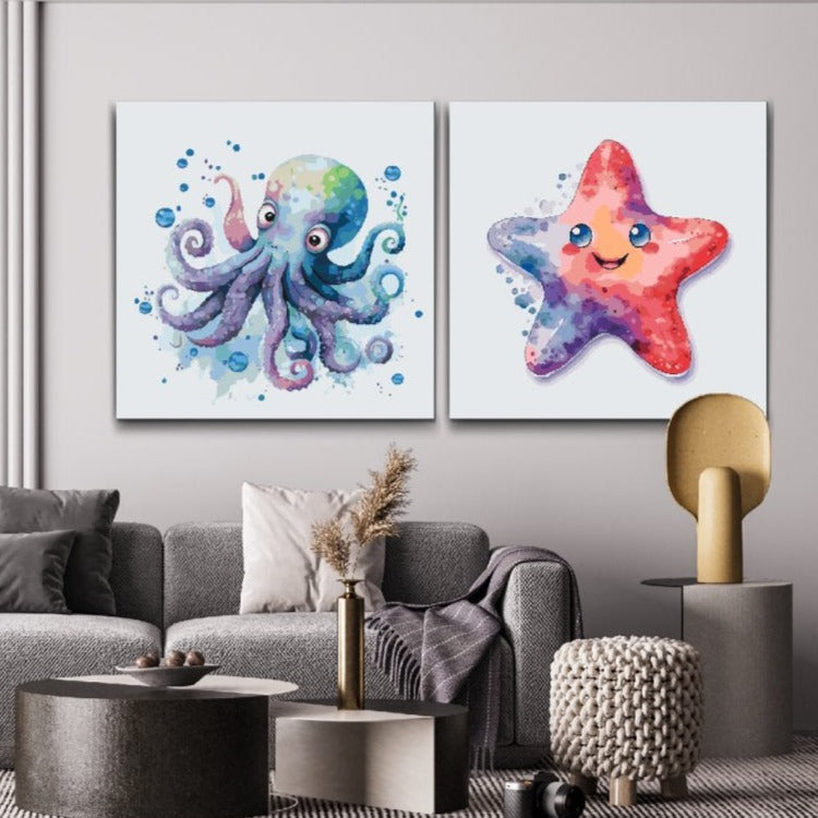 Måla efter nummer – Lyckliga vattendjur (2 tavlor i 1 set)