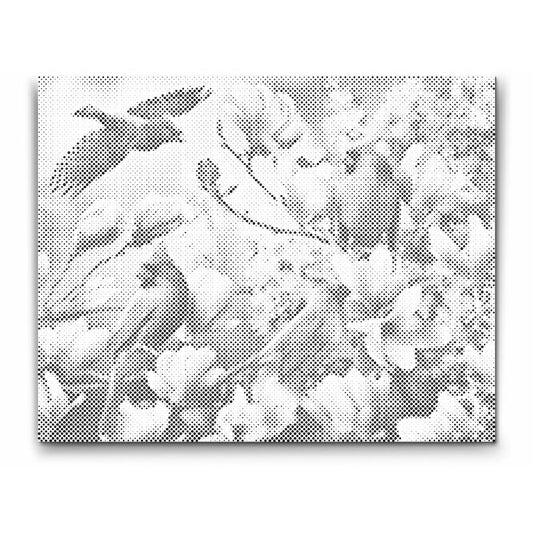 Kardinaler i Magnoliaträd - prick konst - dot painting - dot art - prickmålning