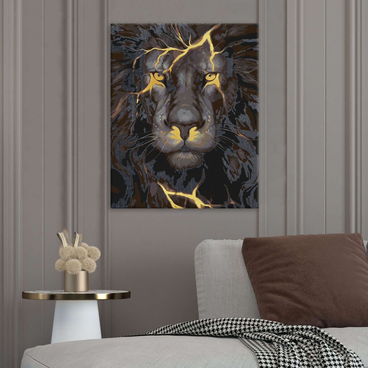 Porträtt av svart lejon med intensiva drag – paint by numbers motiv