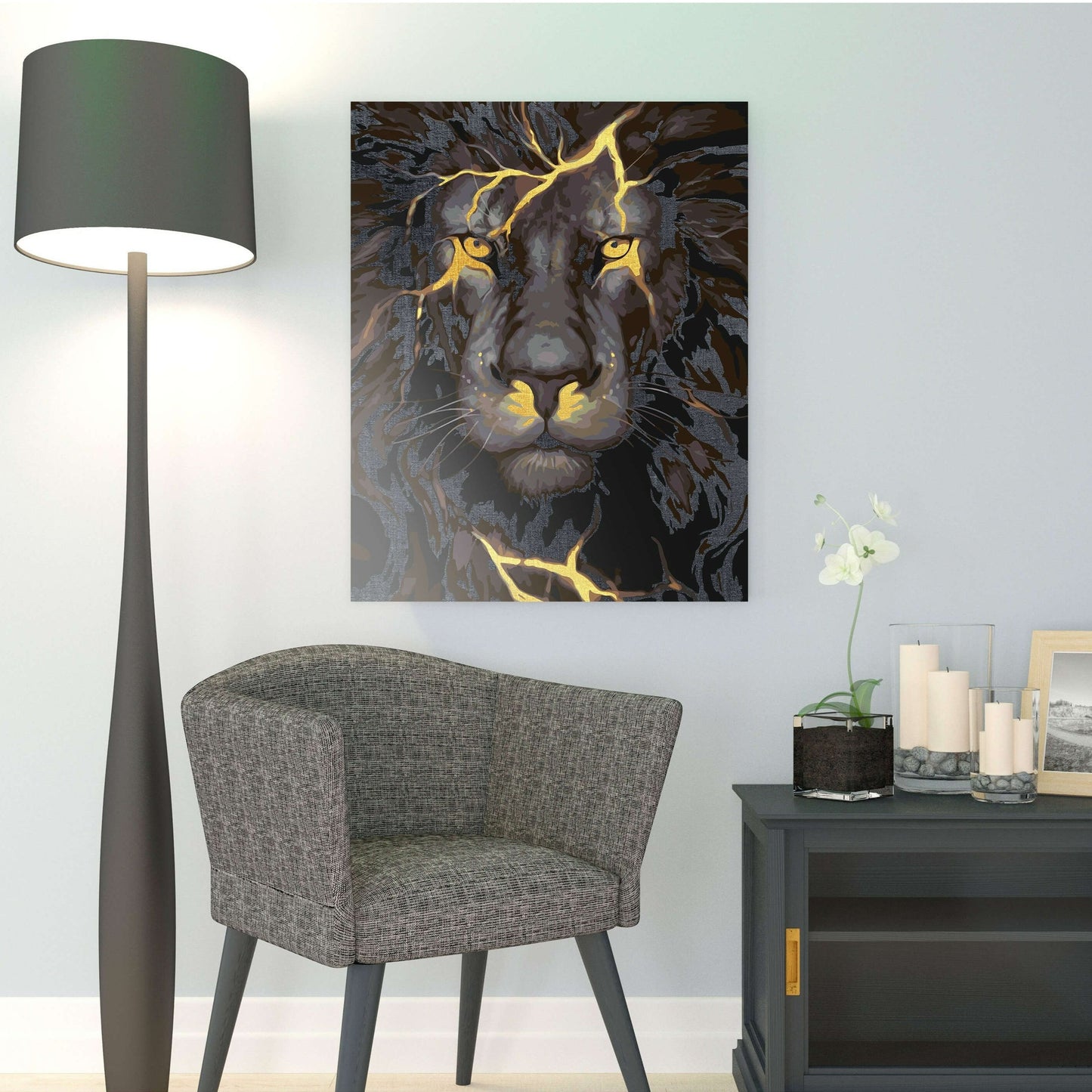 Svart lejon i dramatisk stil – måla efter nummer tavla