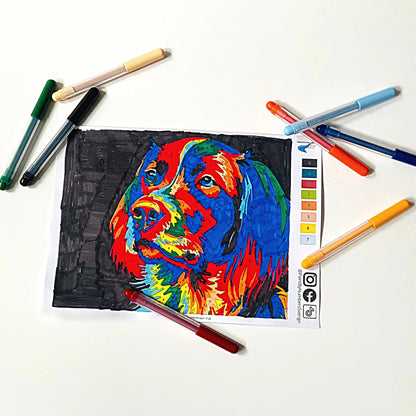 Gratis målarbild med hund – måla efter nummer att skriva ut hemma