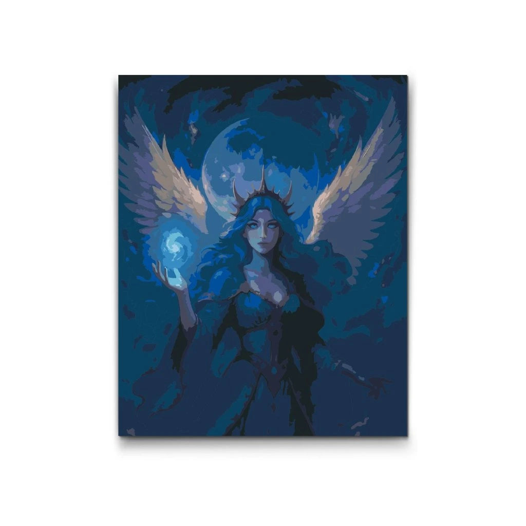 Månens beskyddarinna – kvinna med vingar i månsken måla efter nummer tavla