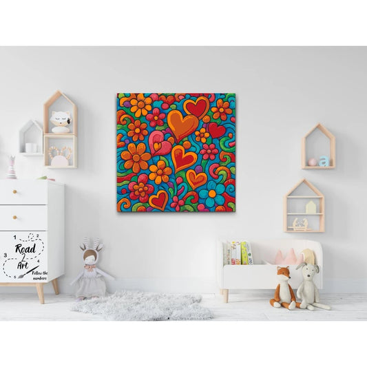 Hjärtan och blommor – färgglad måla efter nummer tavla
