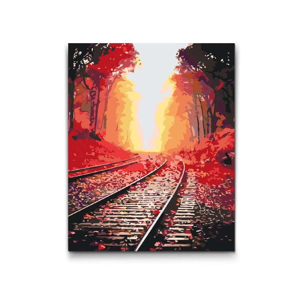 Paint by Numbers tavla – räls mot horisonten i solnedgång
