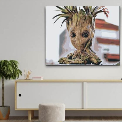 Söt tecknad Groot i måla-efter-nummer-format