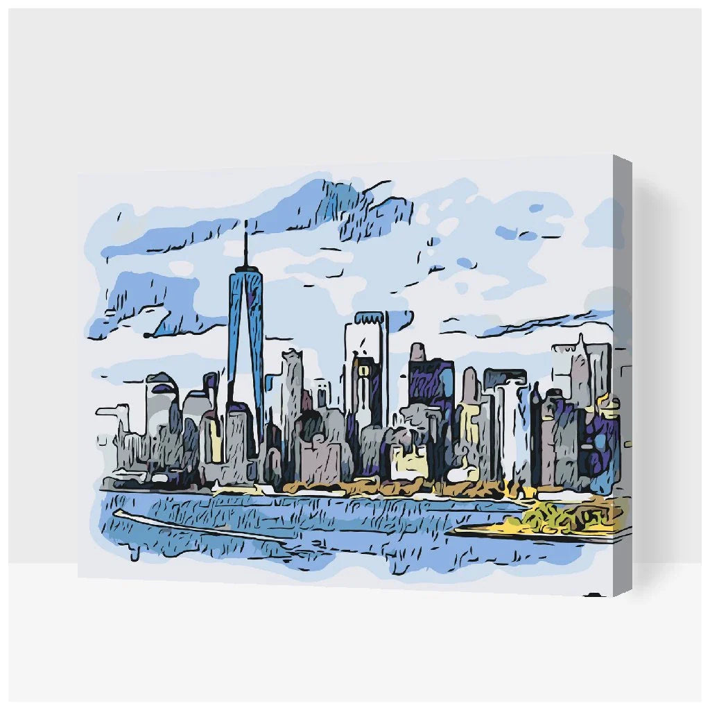 New Yorks skyline i solnedgång – måla efter nummer motiv