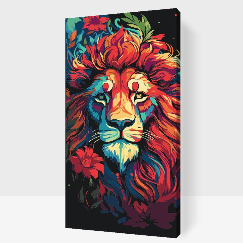 Blommande lejon i fantasifull stil – måla efter nummer tavla