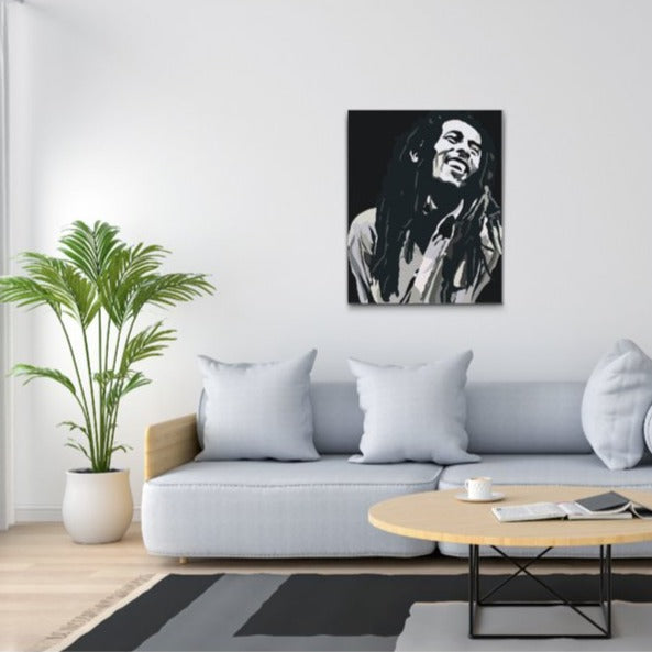Bob Marley svartvit porträtt Måla efter Nummer Kit med val för inramad eller oinramad version, dubbelt med färg och penslar ingår.