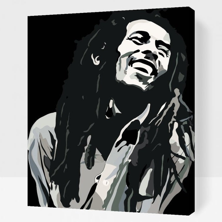 Bob Marley svartvit porträtt Måla efter Nummer Kit med val för inramad eller oinramad version, dubbelt med färg och penslar ingår.