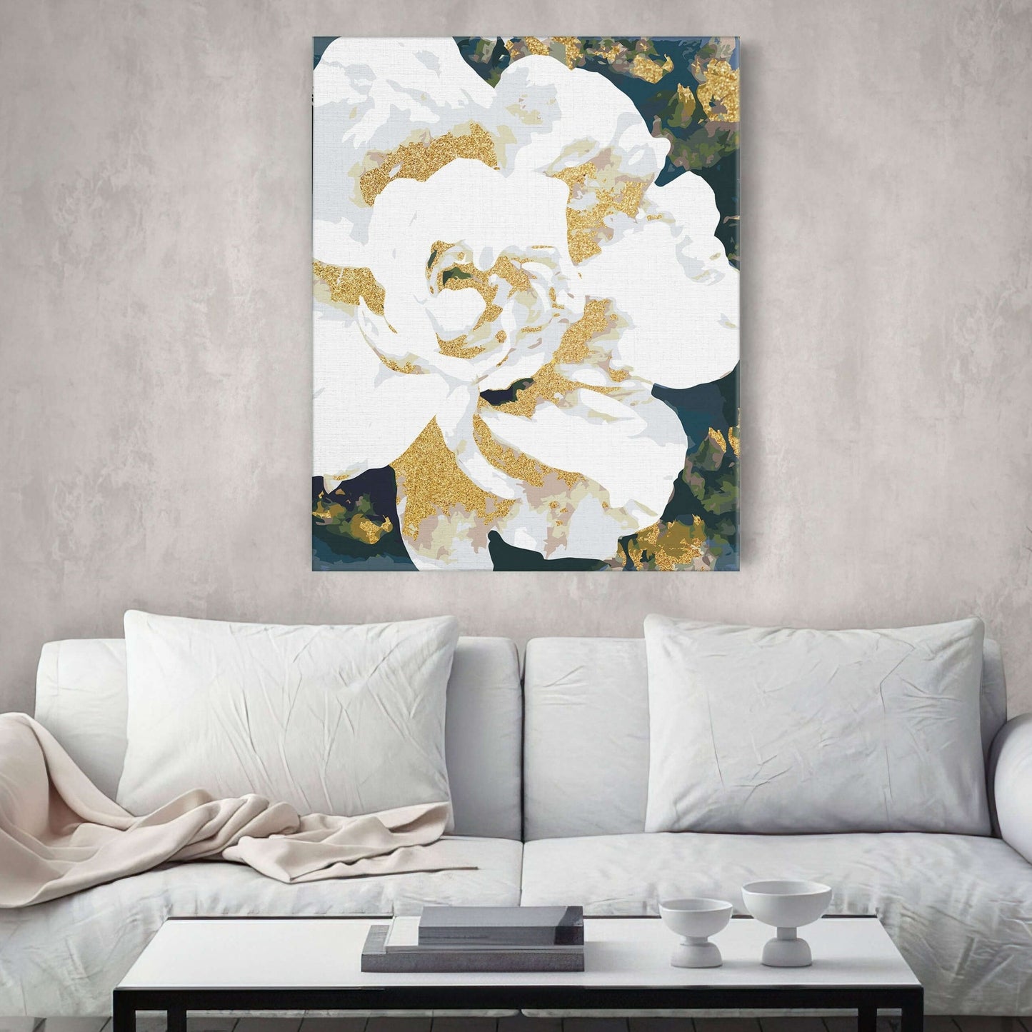 Måla efter nummer – Vit bondros som tavla att måla själv