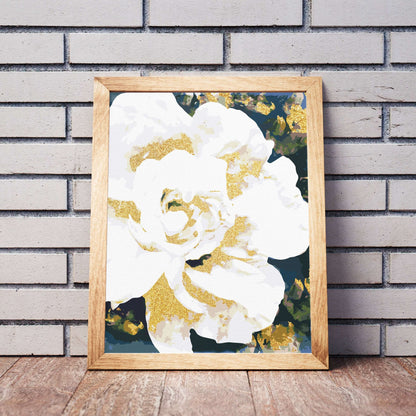 Vit bondros i närbild – måla efter nummer tavla med blommotiv"