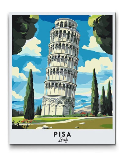 Måla efter nummer av lutande tornet i Pisa i Italien på canvas