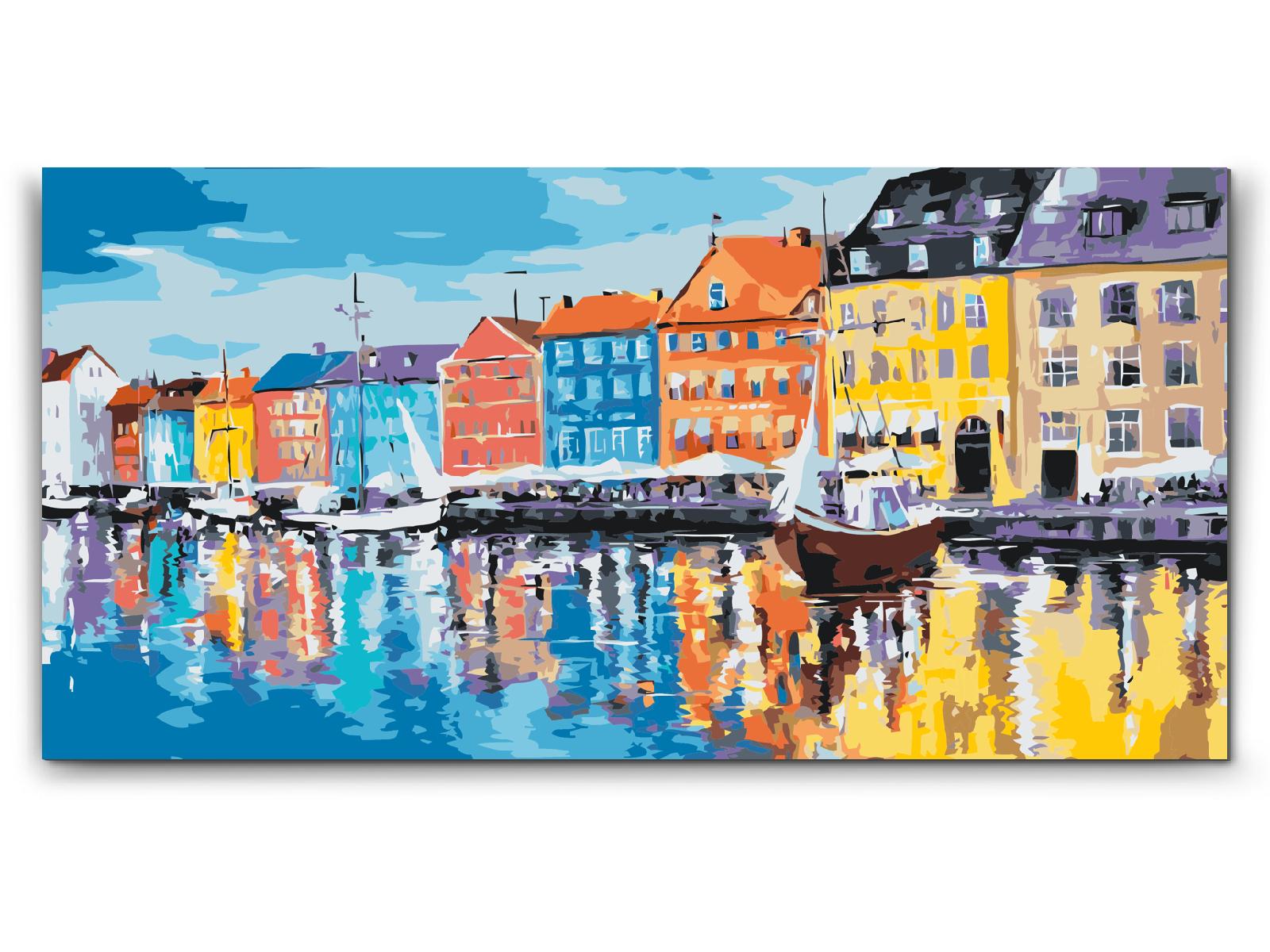 Färgglada hus vid Nyhavn i Köpenhamn – måla efter nummer tavla