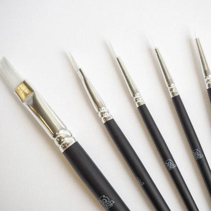 Svarta konstnärspenslar med vita borst – 5-pack