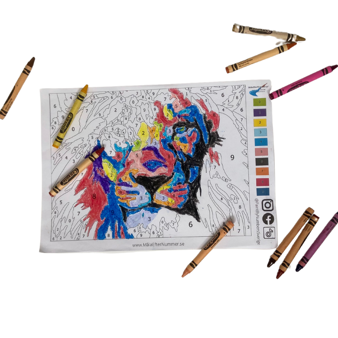 Gratis målarbild med lejon – måla efter nummer för barn och vuxna