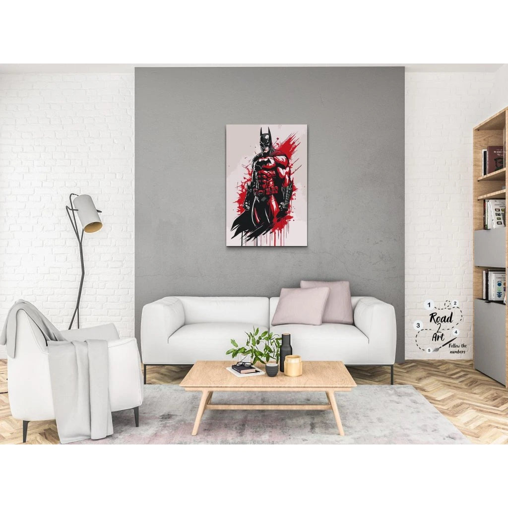 Kraftfull Batman i rött och svart – paint by numbers motiv