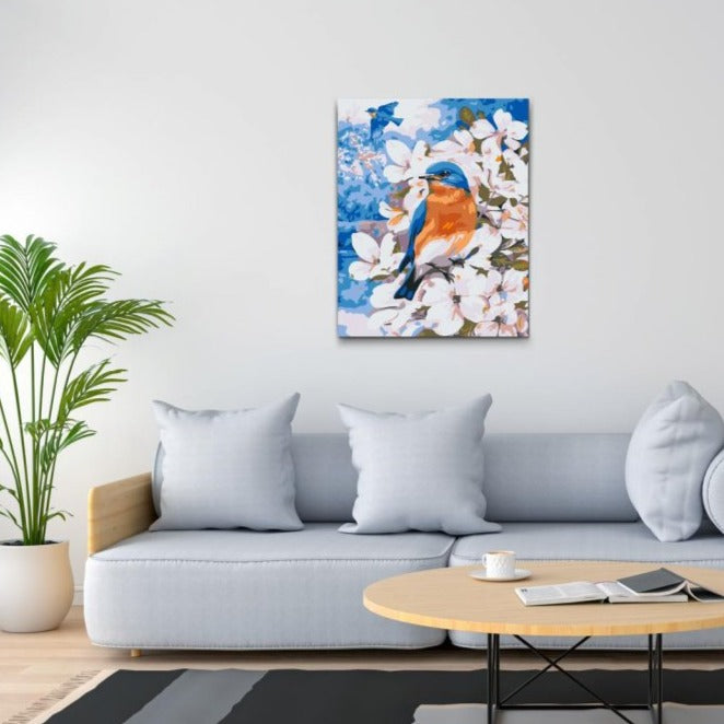 Måla efter nummer – Blå fågel som tavla att måla själv