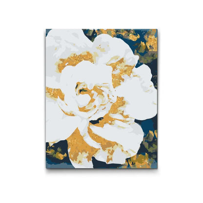 Vit bondros i närbild – måla efter nummer tavla med blommotiv"