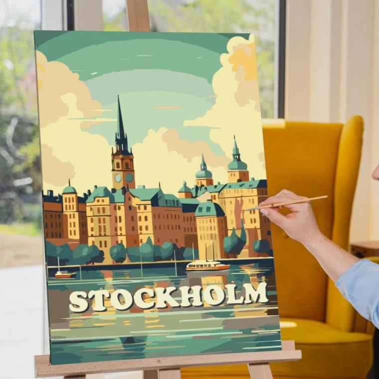 Stockholms skyline med historiska byggnader – paint by numbers tavla