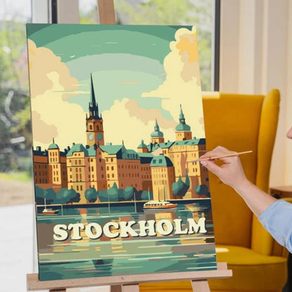 Stockholms skyline med historiska byggnader – paint by numbers tavla