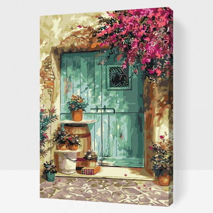 Måla efter nummer - DÖRR MED BLOMMOR - paint by numbers 
